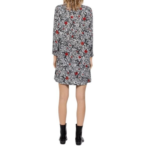 Zadig & Voltaire black, white and red floral long sleeve dress size L - Picture 2 of 9